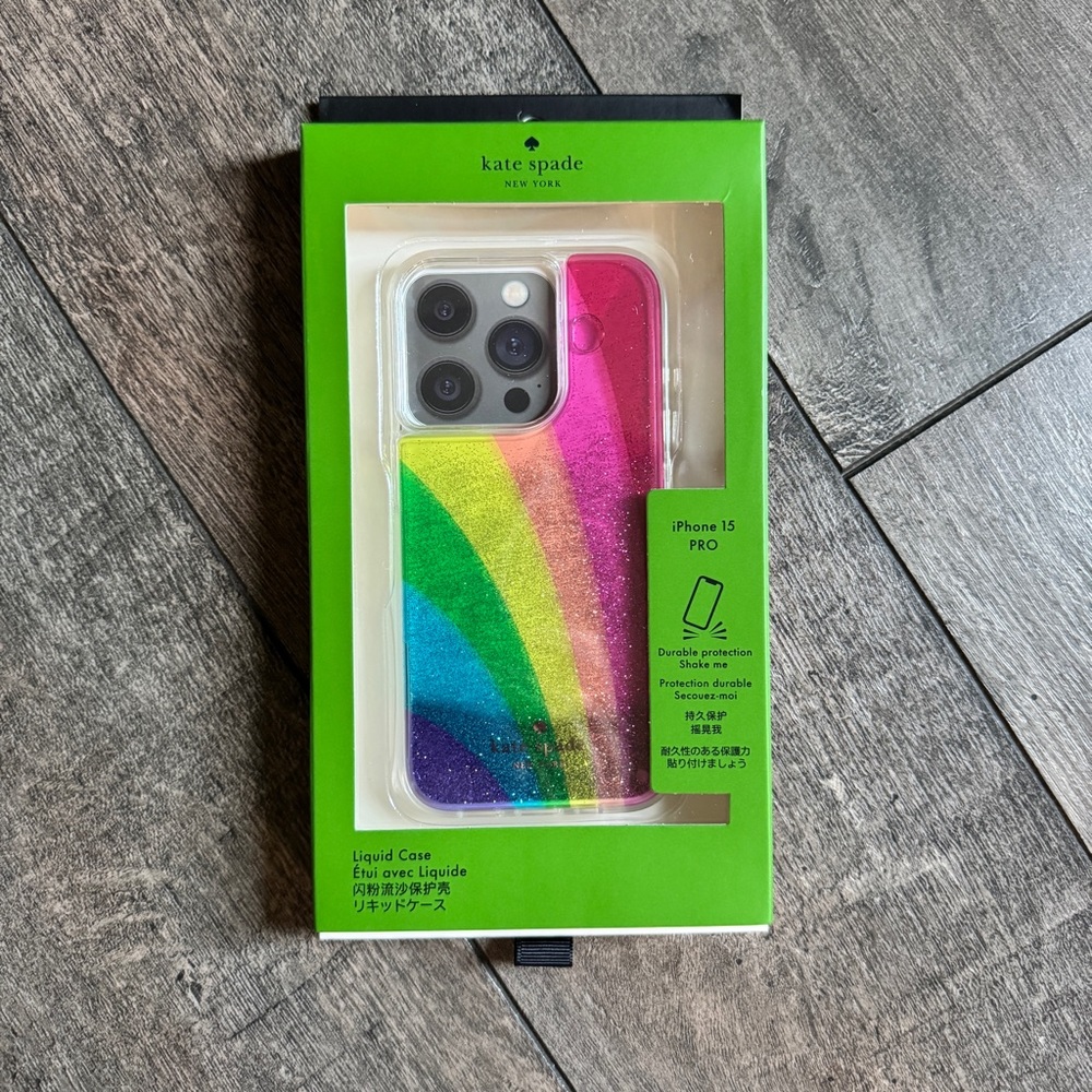 Kate Spade Rainbow Liquid Glitter case for iPhone 15 PRO
